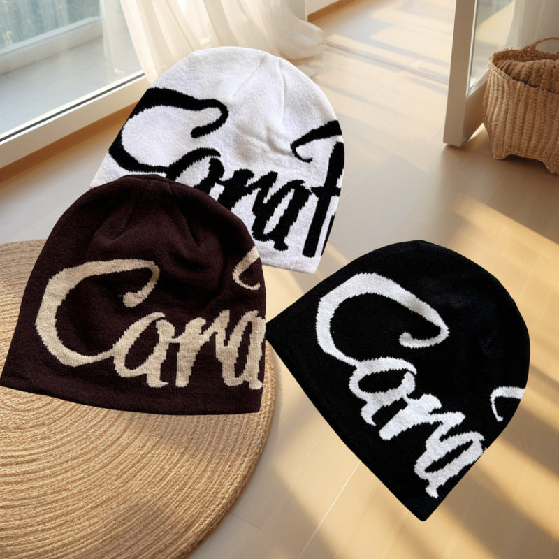 Lettered Knitted Beanie Warm Ear-Protecting Hat For Men