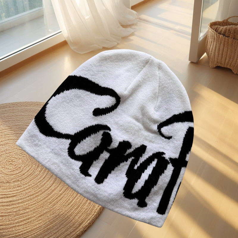 Lettered Knitted Beanie Warm Ear-Protecting Hat For Men