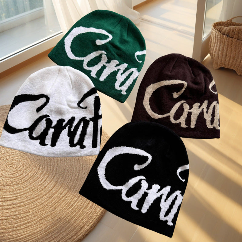 Lettered Knitted Beanie Warm Ear-Protecting Hat For Men